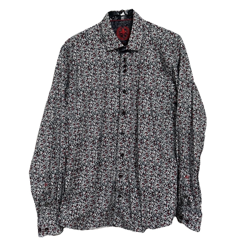 Au Noir Men's Size 4 Red Grey White Dress Shirt Long Sleeve Contrast Flip Cuff - Picture 6 of 16